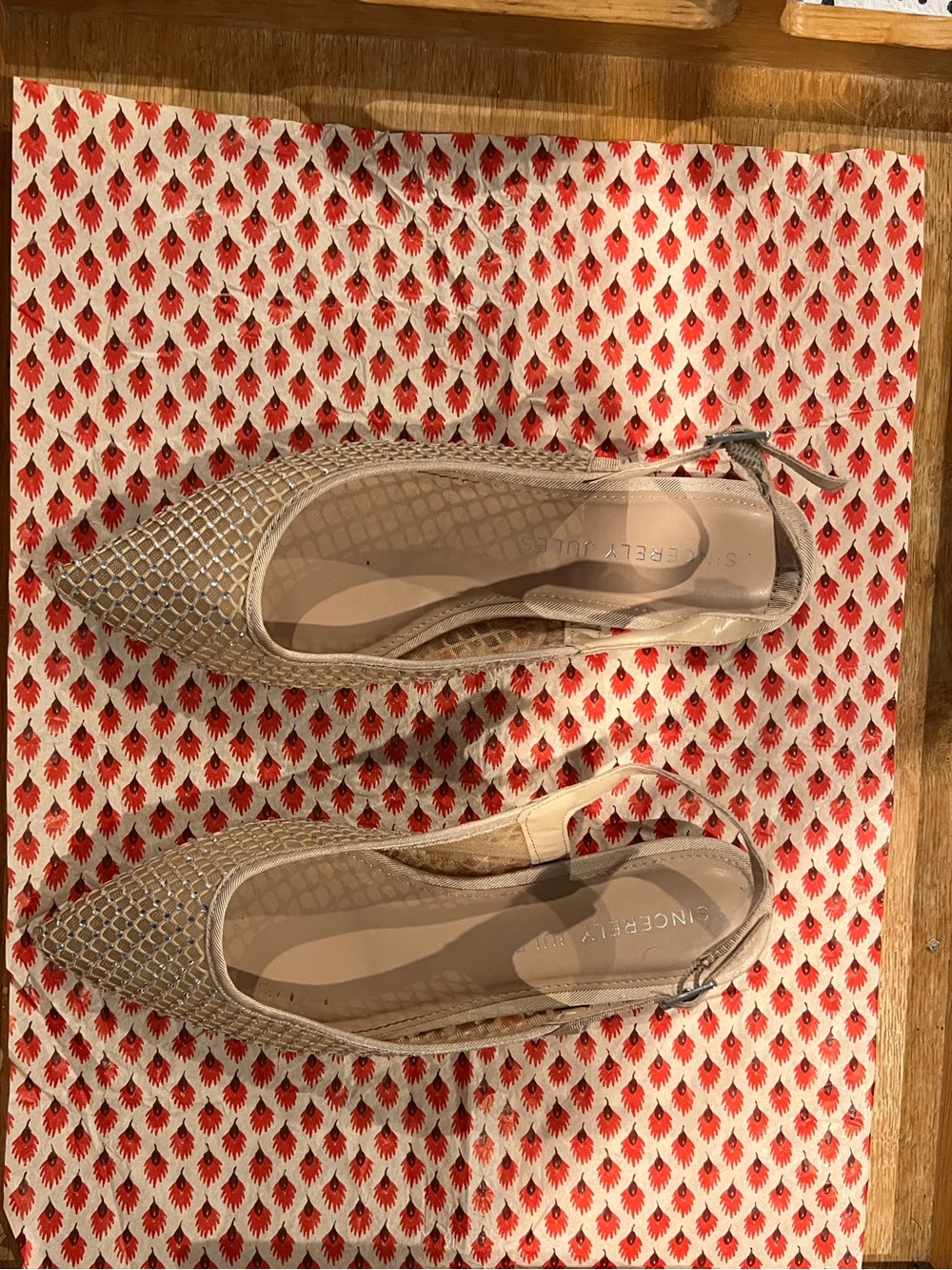 Sincerely Jules nude crystal sling back flats, size 7